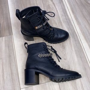 Jimmy Choo Cruz lace up embellished block heel booties size 38 (7.5) Combat